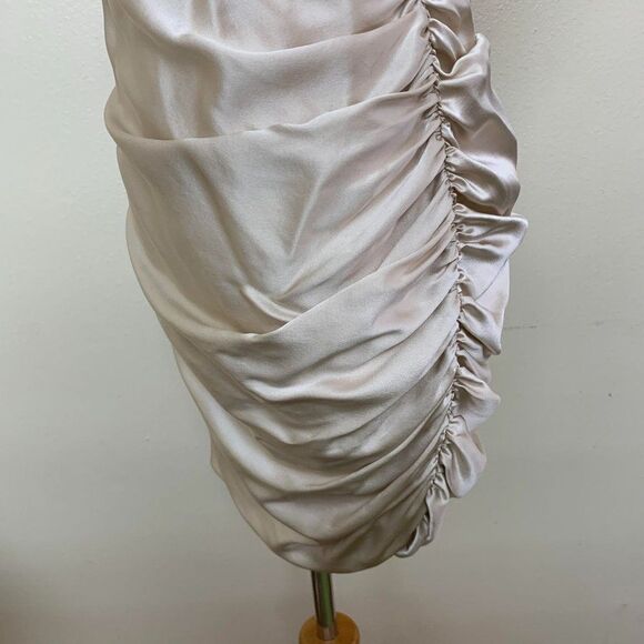 The Sei Cut Out Ruched Mini Dress Size 2 Bone Silk Satin Sheen - Picture 7 of 12